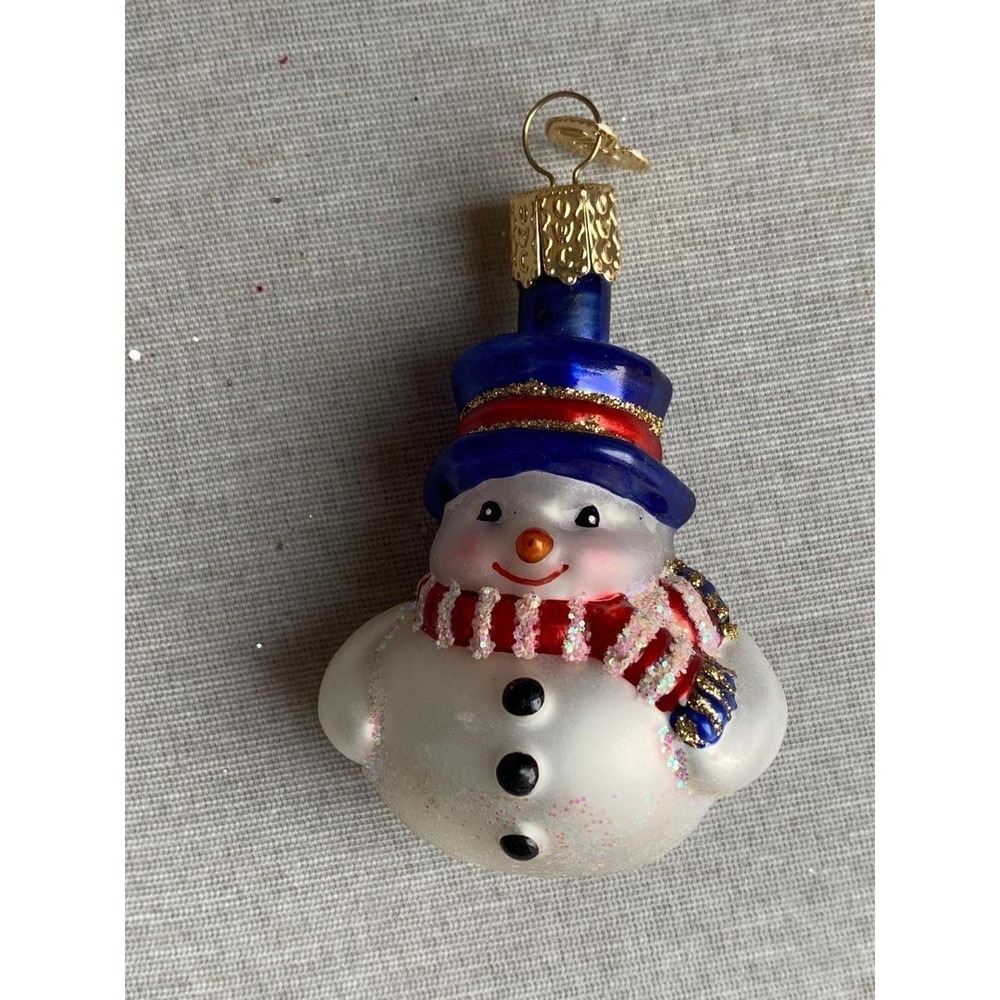 Snowman Ornament Strip Scarf Hat Old World Christmas Blown Glass Hand Crafted